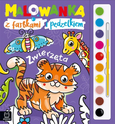 Malowanka z farbkami i pędzelkiem. Zwierzęta....