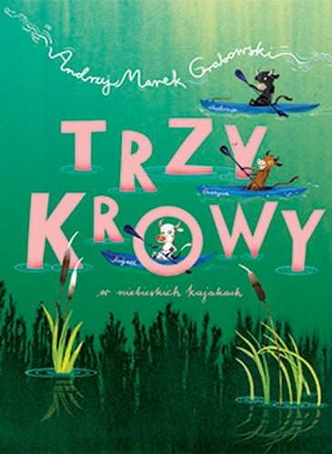 Trzy krowy w niebieskich kajakach