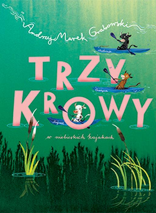 Trzy krowy w niebieskich kajakach