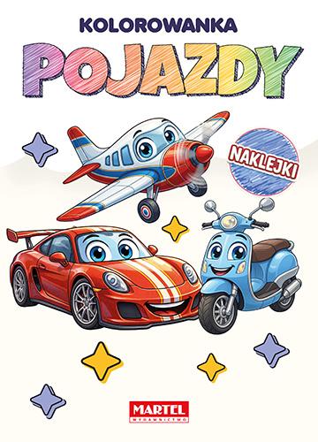 Pojazdy. Tęczowa kolorowanka z naklejkami